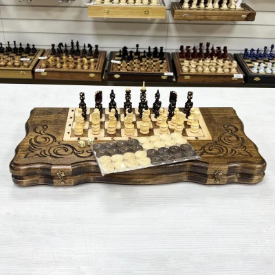 Шахматы нарды шашки резные Узорные 50 см, Artash