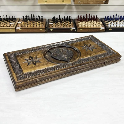 Нарды деревянные резные Волк со звездами 60 см, Artash