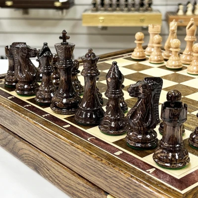 Шахматы в ларце из дуба подарочные с фигурами Суприм