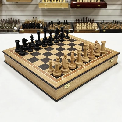 Шахматы подарочные в дубовом ларце с фигурами Стаунтон утяжеленные большие