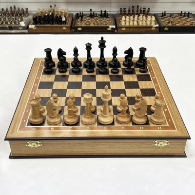 Шахматы подарочные в дубовом ларце с фигурами Стаунтон утяжеленные большие