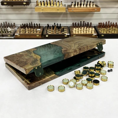 Нарды подарочные из дерева карагач эпоксидные green