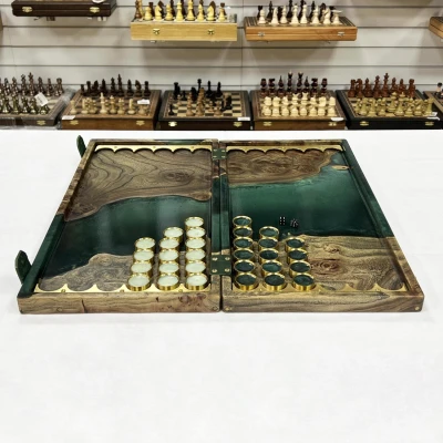 Нарды подарочные из дерева карагач эпоксидные green