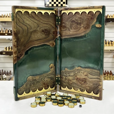 Нарды подарочные из дерева карагач эпоксидные green