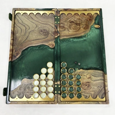 Нарды подарочные из дерева карагач эпоксидные green