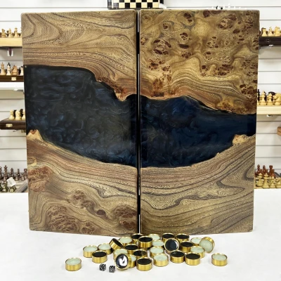 Нарды эксклюзивные из карагача эпоксидные blue