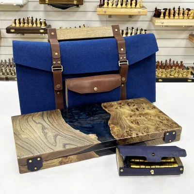 Нарды эксклюзивные из карагача эпоксидные blue