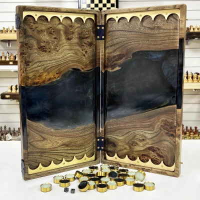 Нарды эксклюзивные из карагача эпоксидные blue