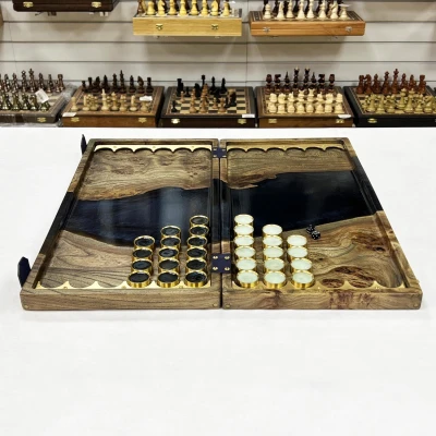 Нарды эксклюзивные из карагача эпоксидные blue