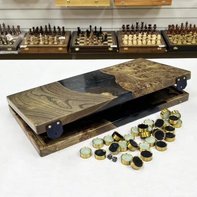 Нарды эксклюзивные из карагача эпоксидные blue