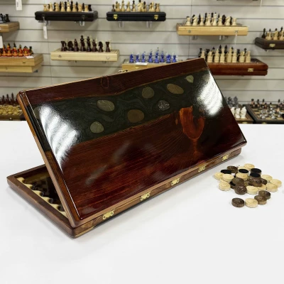 Нарды из эпоксидной смолы и дуба эксклюзивные 60 см