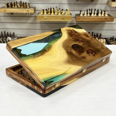 Нарды подарочные из ореха и эпоксидной смолы 50 см