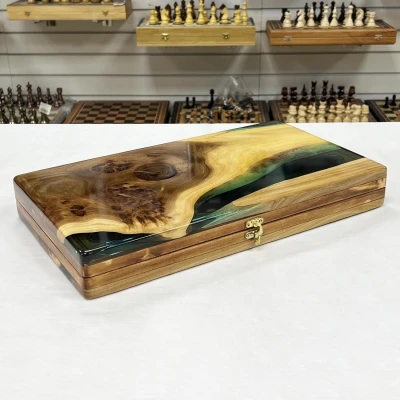 Нарды подарочные из ореха и эпоксидной смолы 50 см