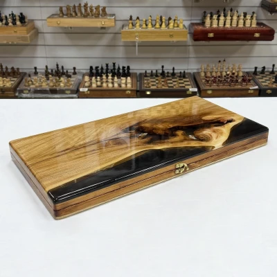 Нарды эксклюзивные подарочные из эпоксидной смолы и массива ореха, фишки из бивня мамонта