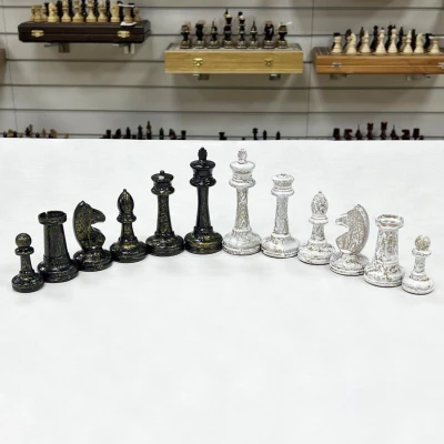 Шахматные фигуры Стаунтон роспись с кракелюром черное золото