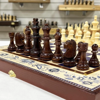 Набор 3 в 1 шахматы нарды шашки Гжель