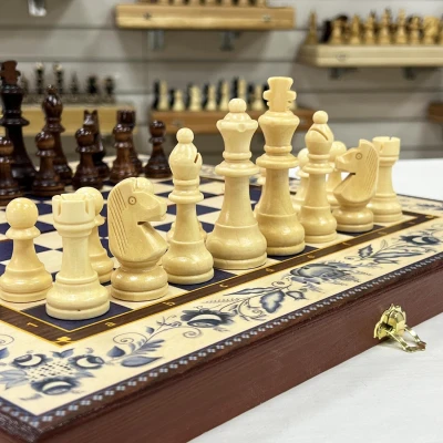 Набор 3 в 1 шахматы нарды шашки Гжель