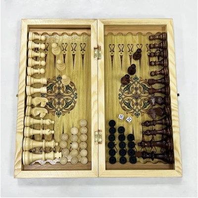 Набор 3 в 1 шахматы нарды шашки Гжель