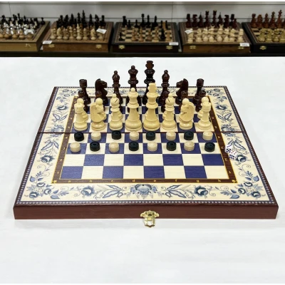 Набор 3 в 1 шахматы нарды шашки Гжель