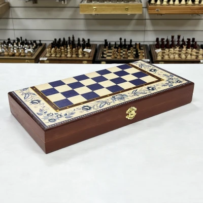 Набор 3 в 1 шахматы нарды шашки Гжель