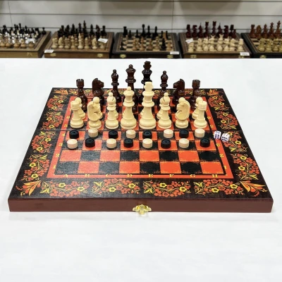 Набор 3 в 1 шахматы нарды шашки Хохлома