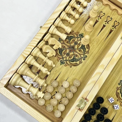 Набор 3 в 1 шахматы нарды шашки Хохлома