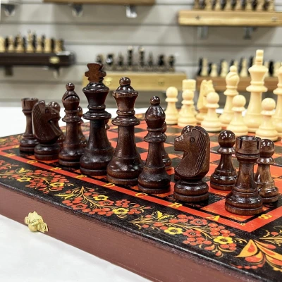 Набор 3 в 1 шахматы нарды шашки Хохлома