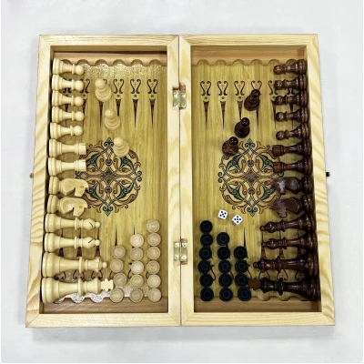 Набор 3 в 1 шахматы нарды шашки Хохлома