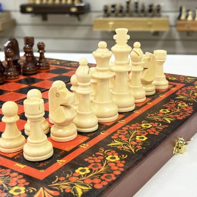 Набор 3 в 1 шахматы нарды шашки Хохлома