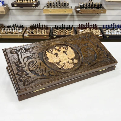 Нарды эксклюзивные деревянные Герб светлый узор