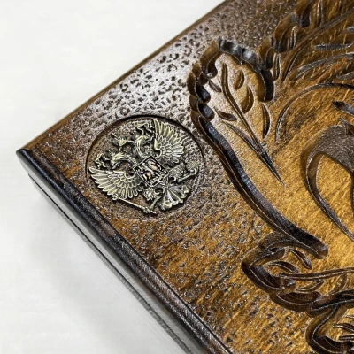 Нарды резные из массива бука Герб металл узорные