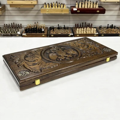 Нарды резные из массива бука Герб металл узорные