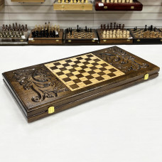 Нарды резные из массива бука Герб металл узорные