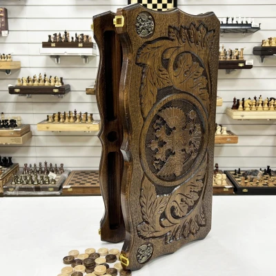 Нарды подарочные из массива бука Герб РФ металл