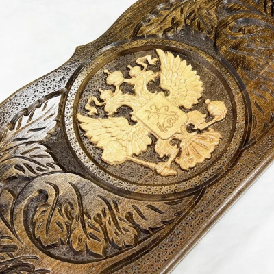 Нарды резные узорные из массива бука Герб светлый большие