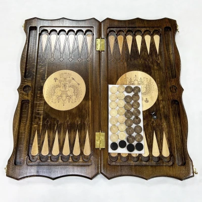 Нарды резные узорные из массива бука Герб светлый большие