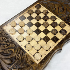 Нарды резные узорные из массива бука Герб светлый большие