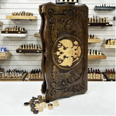 Нарды резные узорные из массива бука Герб светлый большие