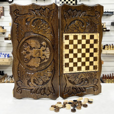 Нарды резные узорные большие из массива бука Герб темный