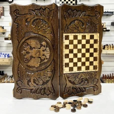 Нарды резные узорные большие из массива бука Герб темный