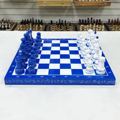 Шахматы подарочные ручной работы роспись Гжель