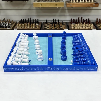 Шахматы подарочные ручной работы роспись Гжель