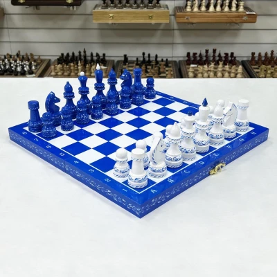 Шахматы подарочные ручной работы роспись Гжель