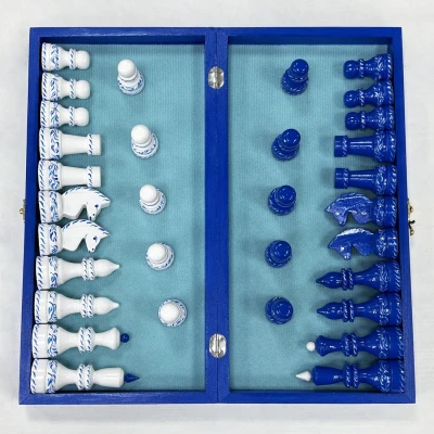 Шахматы подарочные ручной работы роспись Гжель