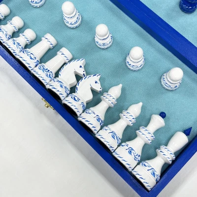 Шахматы подарочные ручной работы роспись Гжель