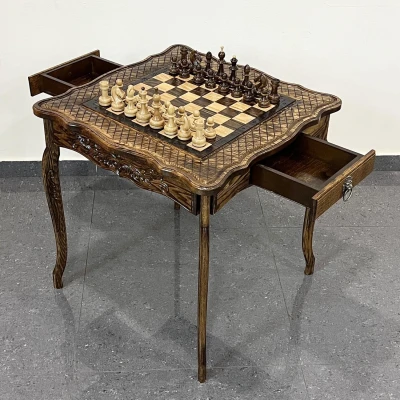 Шахматный стол резной из массива ясеня Премиальный люкс