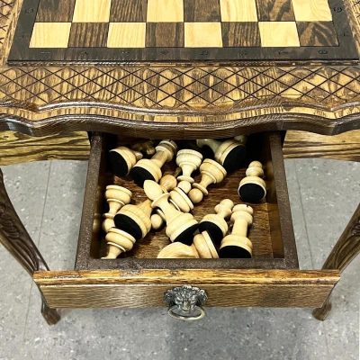 Шахматный стол резной из массива ясеня Премиальный люкс