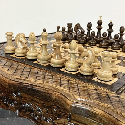 Шахматный стол резной из массива ясеня Премиальный люкс