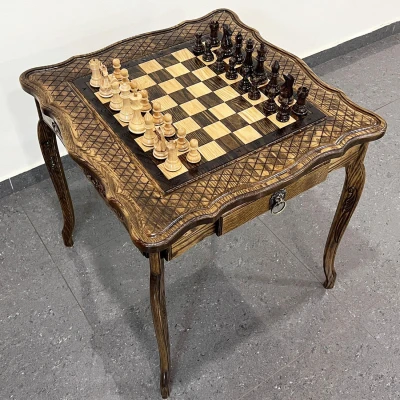 Шахматный стол резной из массива ясеня Суприм