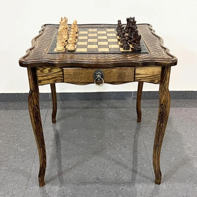 Шахматный стол резной из массива ясеня Суприм